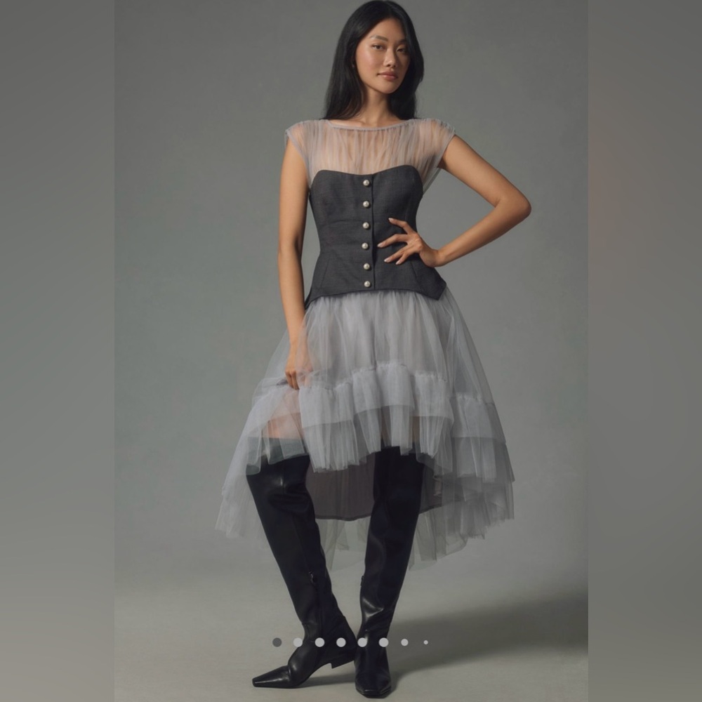 Anthropologie Sheer Tulle Corset Twofer
Midi Dress